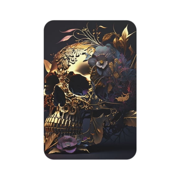 Rectangular Acrylic Fridge Magnet, Refrigerator Magnet with Strong Soft Magnetic Back for Office Lockers, Microwaves, Home, Skull Floral Gold Death
