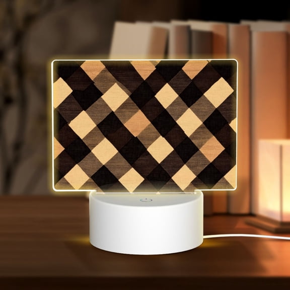 Rectangular Acrylic Lamp 5.9in5.9in Luminous Lamp Bedside Lamp Soft And Not Dazzling 3 Kinds Of Light For Bookshelf Desk Nightstand Argyle Plaid Brown_2