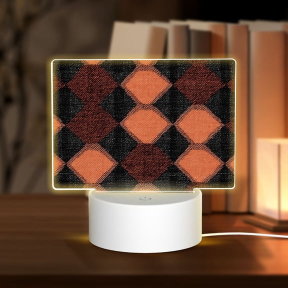Rectangular Acrylic Lamp 5.9in5.9in Luminous Lamp Bedside Lamp Soft And Not Dazzling 3 Kinds Of Light For Bookshelf Desk Nightstand Argyle Plaid Darksalmon_2