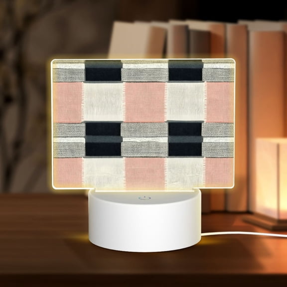 Rectangular Acrylic Lamp 5.9in5.9in Luminous Lamp Bedside Lamp Soft And Not Dazzling 3 Kinds Of Light For Bookshelf Desk Nightstand Argyle Plaid Lightcoral_2