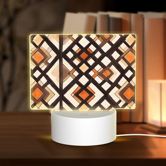 Rectangular Acrylic Lamp 5.9in×5.9in Luminous Lamp Bedside Lamp Soft And Not Dazzling 3 Kinds Of Light For Bookshelf Desk Nightstand Brown Moroccan Trellis Hand-Drawn Sketch_3