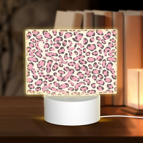 Rectangular Acrylic Lamp 5.9in×5.9in Luminous Lamp Bedside Lamp Soft And Not Dazzling 3 Kinds Of Light For Bookshelf Desk Nightstand Leopard Skin Print Style Pink_4