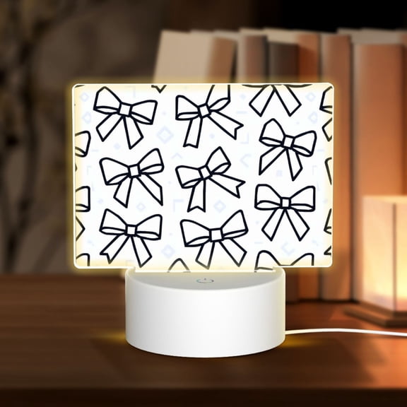 Rectangular Acrylic Lamp 5.9in5.9in Luminous Lamp Bedside Lamp Soft And Not Dazzling 3 Kinds Of Light For Bookshelf Desk Nightstand Modern Minimalist Black And White Ribbon Bow Pattern