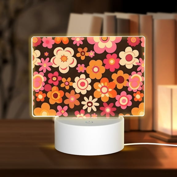 Rectangular Acrylic Lamp 5.9in5.9in Luminous Lamp Bedside Lamp Soft And Not Dazzling 3 Kinds Of Light For Bookshelf Desk Nightstand Retro Groovy Flowers Pattern (10)