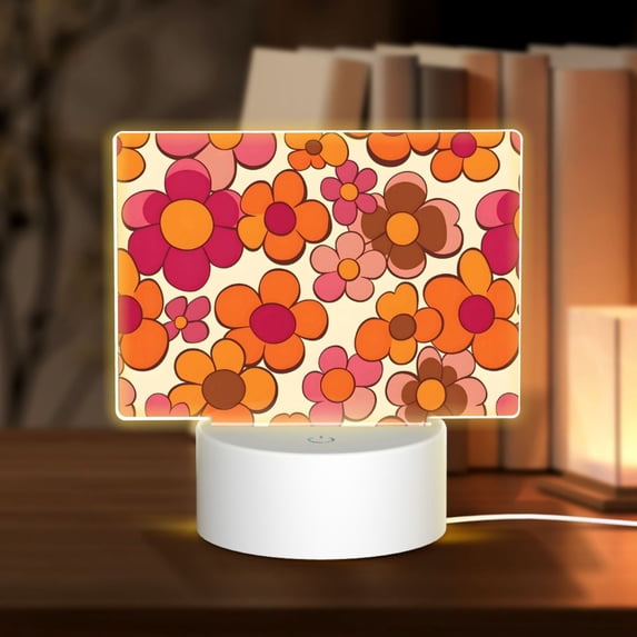 Rectangular Acrylic Lamp 5.9in×5.9in Luminous Lamp Bedside Lamp Soft And Not Dazzling 3 Kinds Of Light For Bookshelf Desk Nightstand Retro Groovy Flowers Pattern (12)