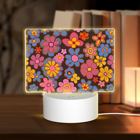 Rectangular Acrylic Lamp 5.9in5.9in Luminous Lamp Bedside Lamp Soft And Not Dazzling 3 Kinds Of Light For Bookshelf Desk Nightstand Retro Groovy Flowers Pattern (7)