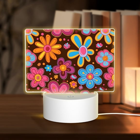 Rectangular Acrylic Lamp 5.9in5.9in Luminous Lamp Bedside Lamp Soft And Not Dazzling 3 Kinds Of Light For Bookshelf Desk Nightstand Retro Groovy Flowers Pattern (8)
