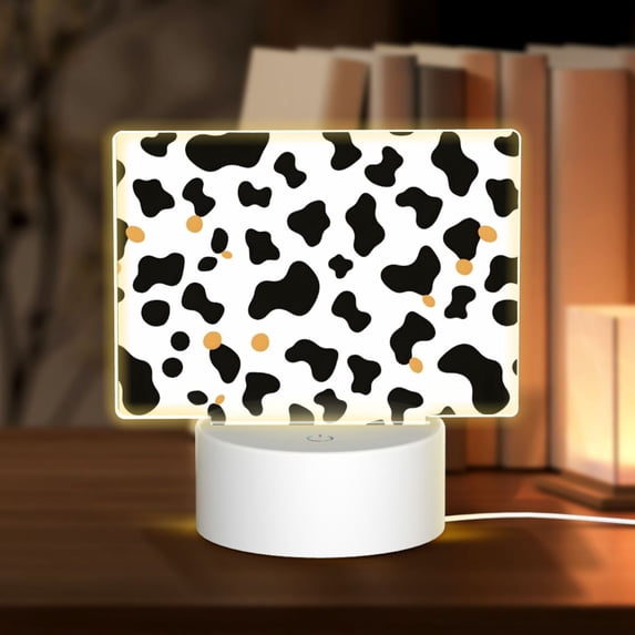 Rectangular Acrylic Lamp 5.9in×5.9in Luminous Lamp Bedside Lamp Soft And Not Dazzling 3 Kinds Of Light For Bookshelf Desk Nightstand Simple Cow Print Pattern, Vector Art Style_2