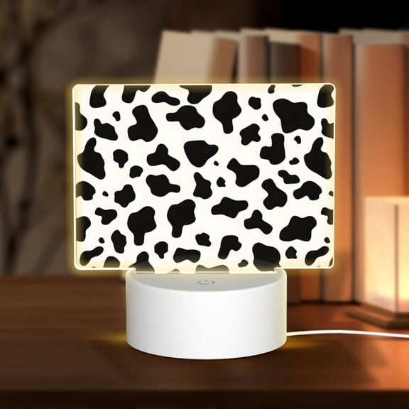 Rectangular Acrylic Lamp 5.9in5.9in Luminous Lamp Bedside Lamp Soft And Not Dazzling 3 Kinds Of Light For Bookshelf Desk Nightstand Simple Cow Print Pattern, Vector Art Style_1