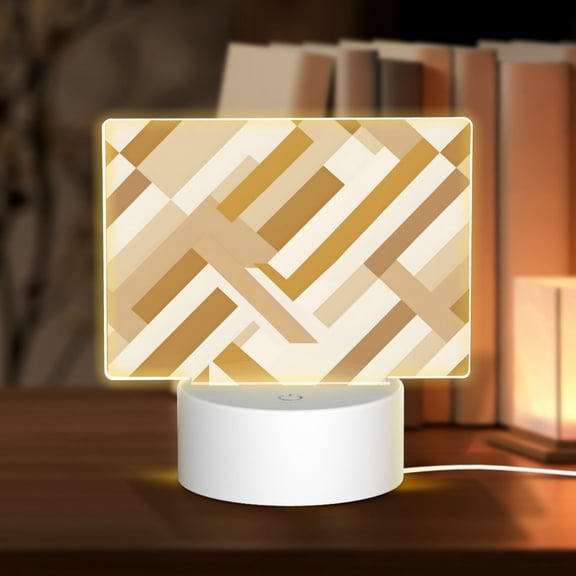Rectangular Acrylic Lamp 5.9in5.9in Luminous Lamp Bedside Lamp Soft And Not Dazzling 3 Kinds Of Light For Bookshelf Desk Nightstand Tan Geometric Lines_3
