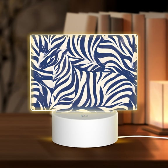 Rectangular Acrylic Lamp 5.9in5.9in Luminous Lamp Bedside Lamp Soft And Not Dazzling 3 Kinds Of Light For Bookshelf Desk Nightstand Zebra Print Style Steelblue_1