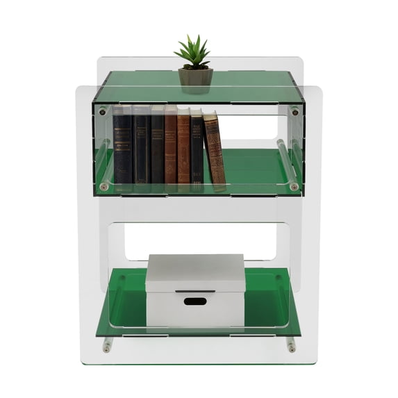 Rectangular Acrylic Side Table Nightstand, Modern End Table for Living Room, Bedroom (Green)
