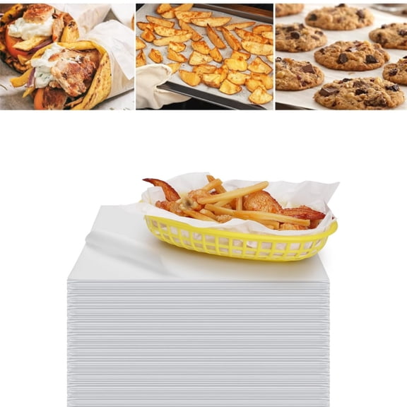 Rectangular Air Fryer Liners,QZS Non-Stick Precut Baking Parchment for Air Fryer Use,100pcs Parchment Paper Sheet for Baking,Grilling,Steaming
