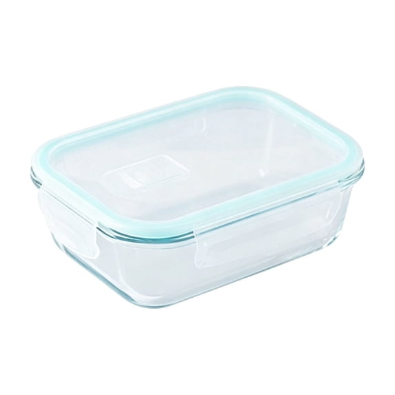 Rectangular Airtight Food Storage Containers Glass Meal Prep Containers Leakproof Portable Work Lunch Box With Sealed Buckle Lid Blue Medium