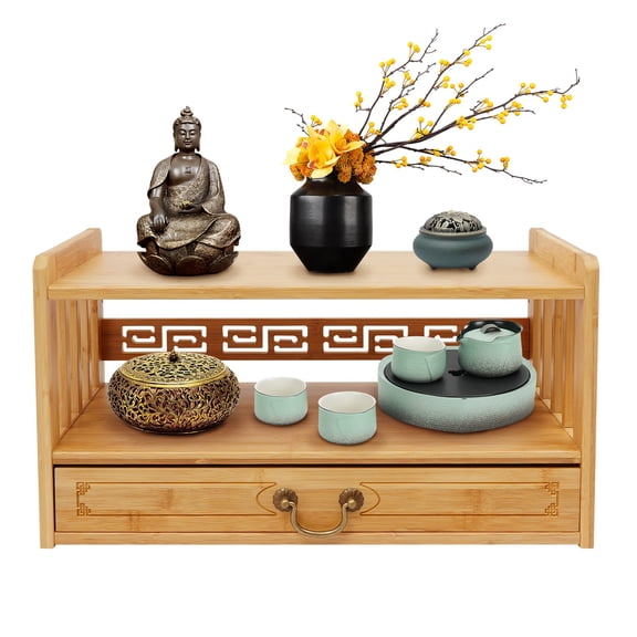 Rectangular Altar Table with Drawer,Puja Table 20.4*9.8*11in for Home,Meditation, Prayers