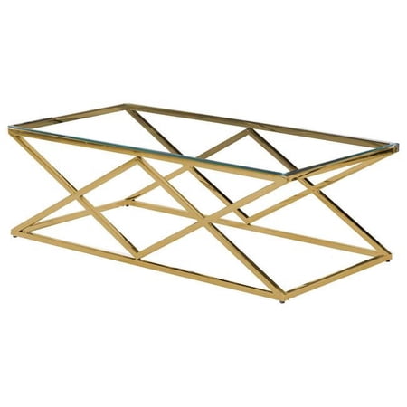 Rectangular Angled Clear Glass Coffee Table, Gold