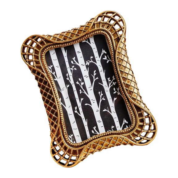 Rectangular Antique Photo Frame Gold Lace Edges Resin Tabletop Picture Frame For Wedding Birthday Gifting Display