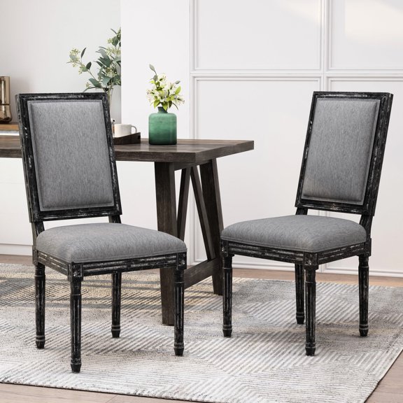 Rectangular Backrest Grey Dining Chairs with Rubberwood Frame / Combine Style and Durability