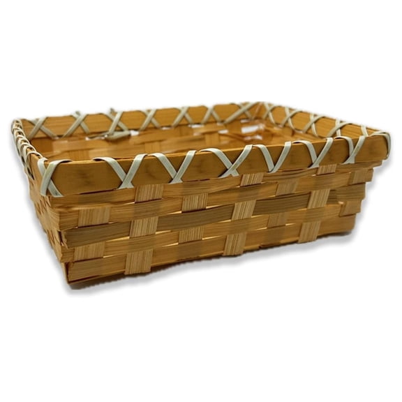 Premium Handmade 7" x 5" Stained Honey Bamboo Rectangular Storage Basket – Rustic Wood Chip Pantry & Countertop Organizer for Kitchen, Bathroom Vanity, Entryway Catch-All by The Lucky Clover Trading
