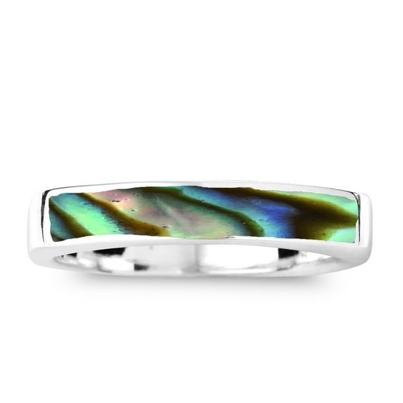 Rectangular Bar Abalone Shell Inlay Sterling Silver Ring-8
