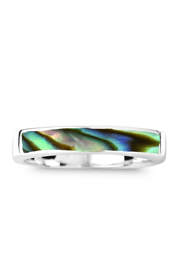 Rectangular Bar Abalone Shell Inlay Sterling Silver Ring-9