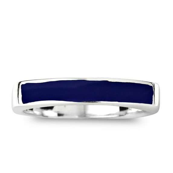 Rectangular Bar Blue Lapis Stone Inlay Sterling Silver Ring-9
