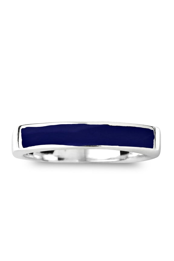 Rectangular Bar Blue Lapis Stone Inlay Sterling Silver Ring-9