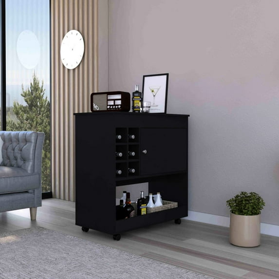 Rectangular Bar Cart with 4 Wheels and Wine Racks / For Dining Room Settings