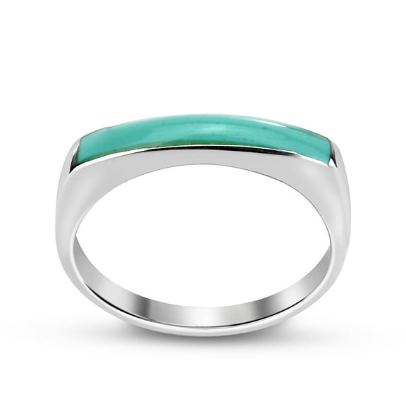 Rectangular Bar Green Turquoise Stone Inlay Sterling Silver Ring-9