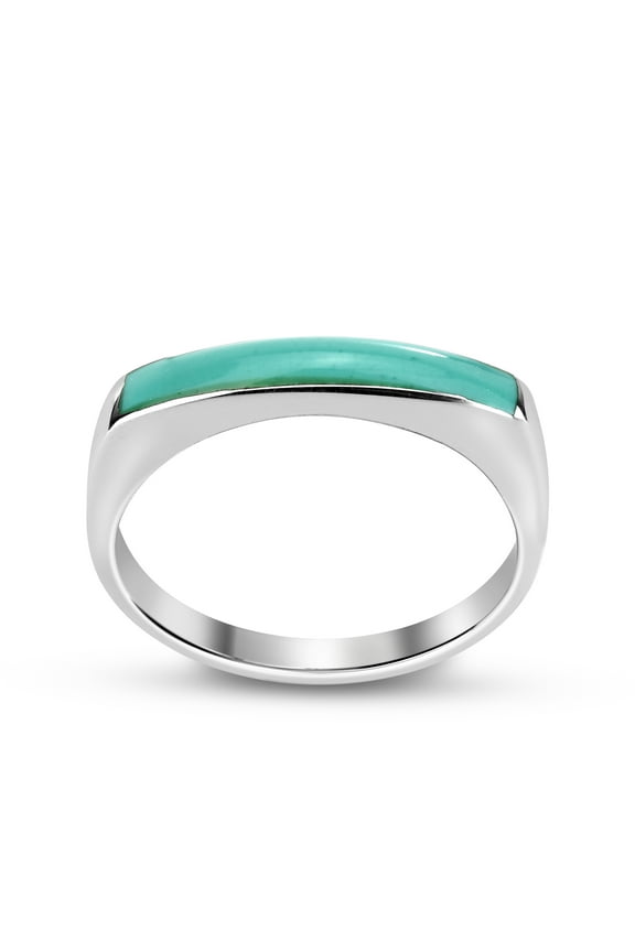 Rectangular Bar Green Turquoise Stone Inlay Sterling Silver Ring-9