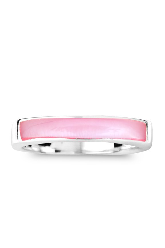 Rectangular Bar Pink Mother of Pearl Inlay Sterling Silver Ring-8