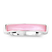 AERAVIDA Rectangular Bar Pink Mother of Pearl Inlay Sterling Silver Ring-9