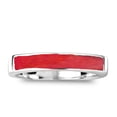 thumbnail image 1 of Rectangular Bar Red Coral Stone Inlay Sterling Silver Ring-7, 1 of 7