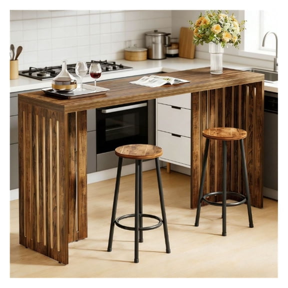 Rectangular Bar Table High Top Dining Table - Rustic Wood Kitchen Island Counter for Pubs, Dining Rooms, & Kitchens