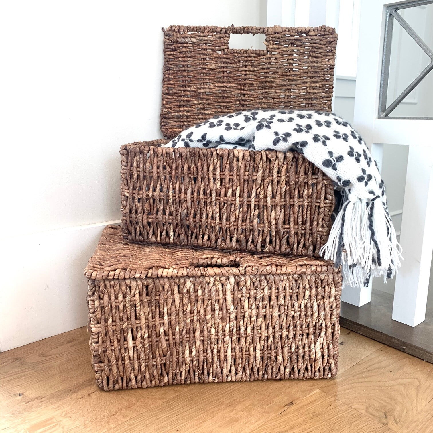 Walnut Woven Maize Rectangular Lidded Storage Baskets Set