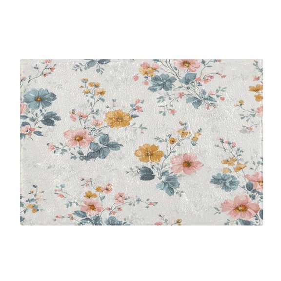 Rectangular Bath Rug Non Slip Absorbent Rug 16x24in Bathroom Mat Delicate Pastel Floral Pattern