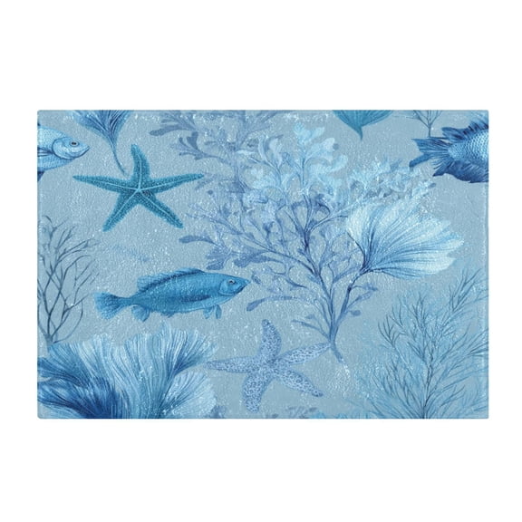 Rectangular Bath Rug Non Slip Absorbent Rug 16x24in Bathroom Mat Light Sky-blue Marine Life