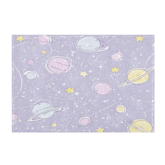 Rectangular Bath Rug Non Slip Absorbent Rug 16x24in Bathroom Mat Pastel Purple Planets and Stars