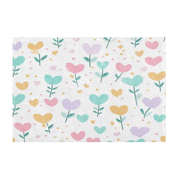 Rectangular Bath Rug Non Slip Absorbent Rug 16x24in Bathroom Mat Pastel Spring Hearts Pattern