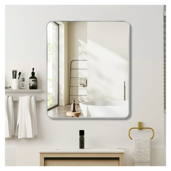 Rectangular Bathroom Mirror 30x36 inch, Silver Wall Mirror for Bathroom, Large Modern Wall Mirror for Living Room, Bedroom - Easy Install