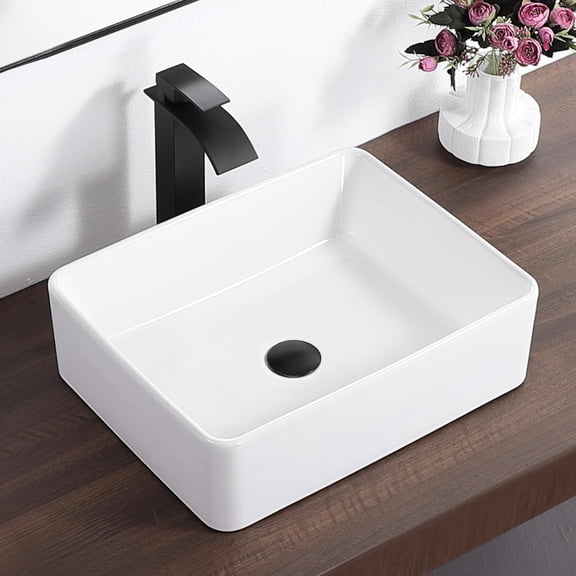 Rectangular Bathroom Vessel Sink 19 Inch x 15 Inch x 5.3 Inch White Porcelain Ceramic
