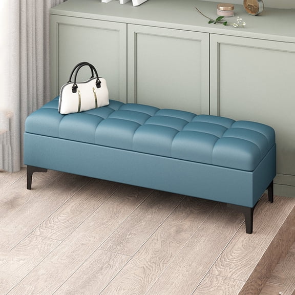 Rectangular Bench with Storage Upholstered Leather Storage Bench Flip Lid,Entryway Chest Modern Ottoman Footstool for Living Room Bedroom,Bedside Bench