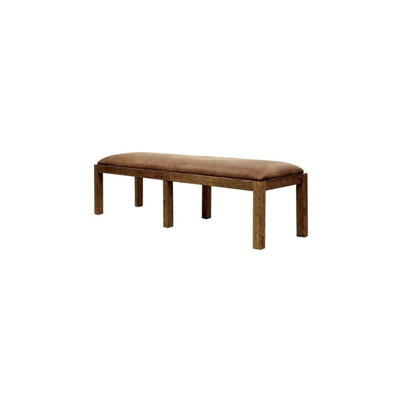 Rectangular Bench with Leatherette Padded Seat and Block Legs Rustic Brown