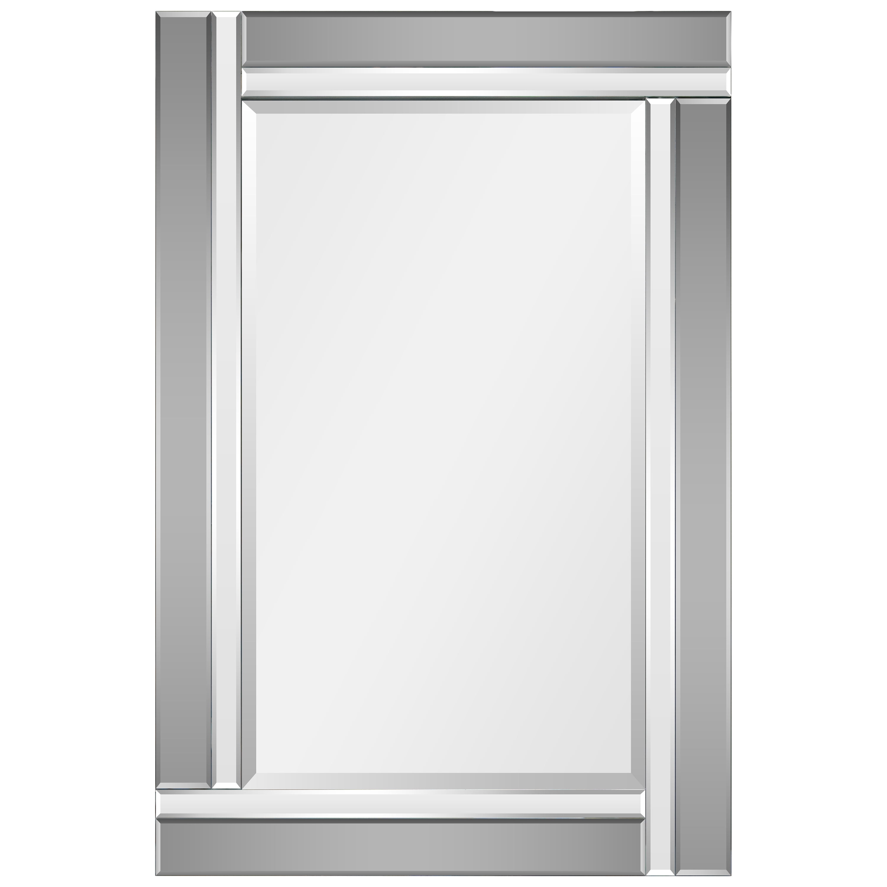 Rectangular Beveled Silver and Gray Wood Framed Wall Mirror
