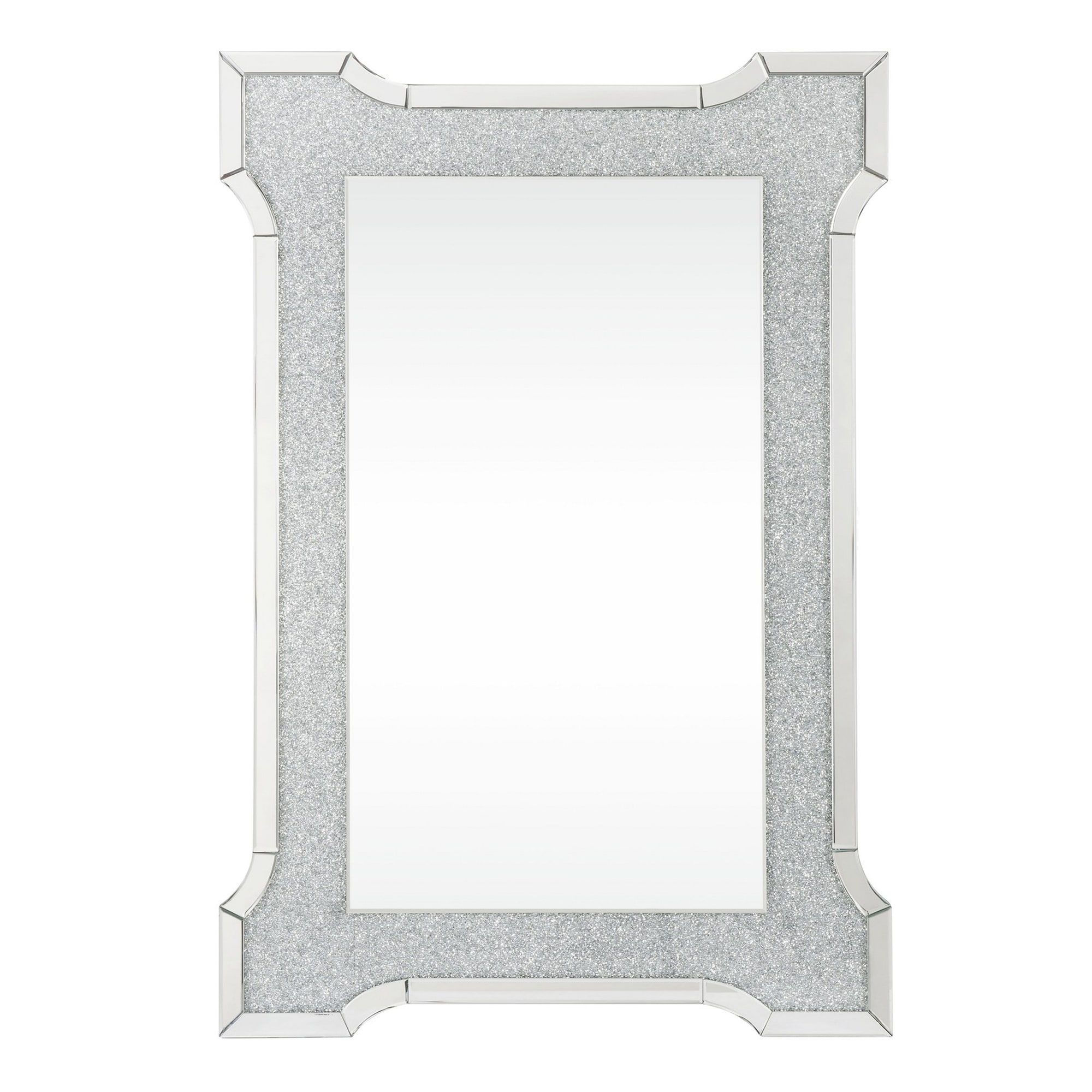 Rectangular Beveled Wall Mirror with Faux Diamond Inlays, Silver