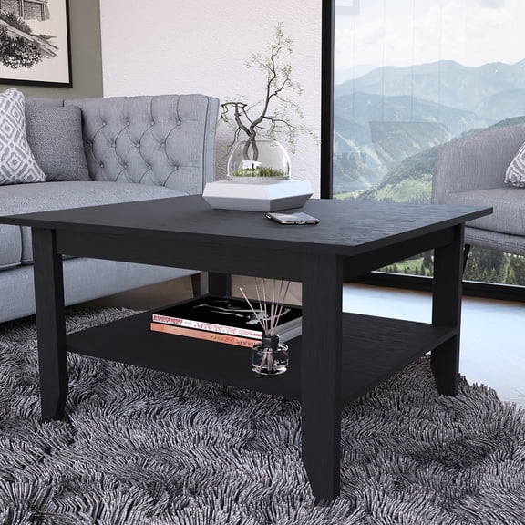 Rectangular Black Coffee Table, And Functional For Living Room Table With Build, Ideal Spaces