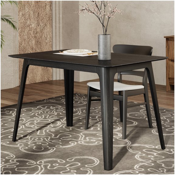 Rectangular Black Dining Table with Splayed Rubberwood Legs and Faux Wood Tabletop
