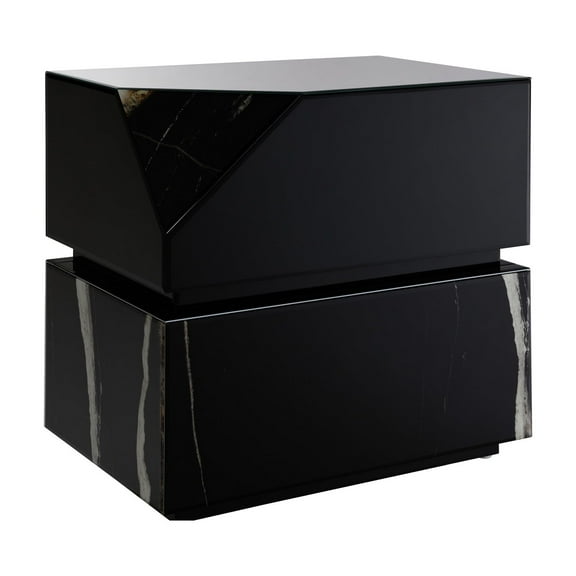 Rectangular Black Mirrored Side Table - Synthetic Wood, Tempered Glass Touch, Modern Design, 24"x24"x16", 58 Lb Contemporary Enhancements, For Any Decor, 24" W X H 16" D,