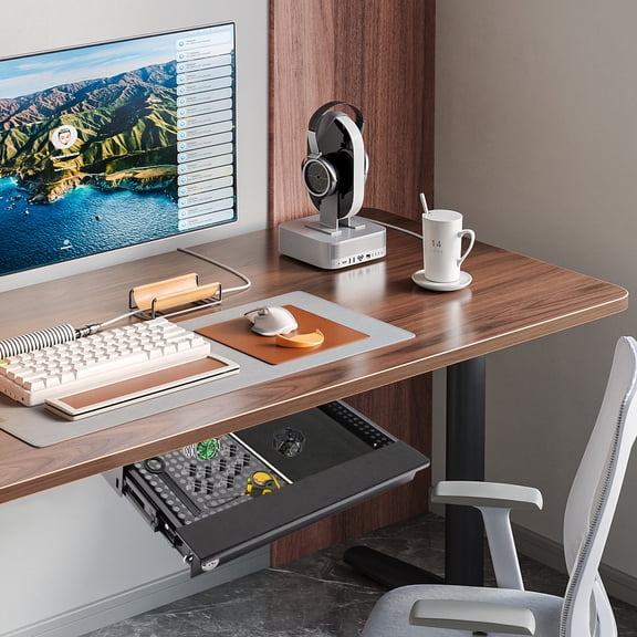 Rectangular Black Under Desk Mounted Sliding Pull-out Drawer Drawer Storage Organizer for Standing Desks