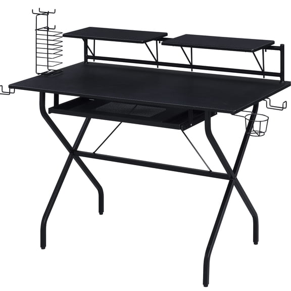 Rectangular Black Writing Desk with Game Rack / Enhances Gaming Experience